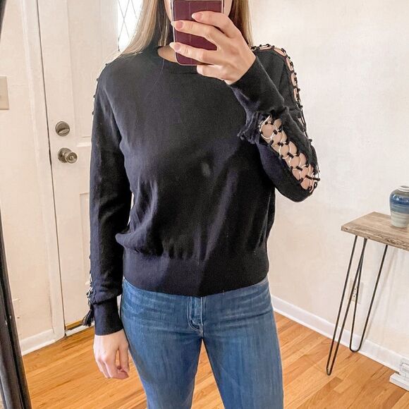 Jonathan Simkhai Ring Sleeve Round Neck Sweater Black - Picture 3 of 9